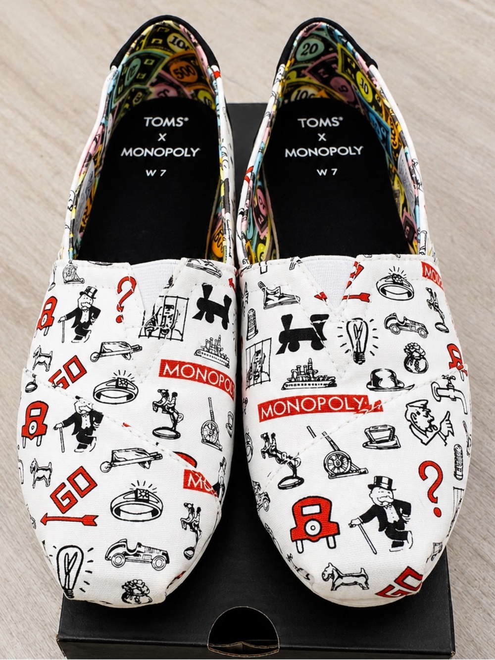 Toms x Monopoly White Canvas Slip-On Shoes Size 7